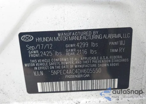 2013 Hyundai Sonata Limited из США, поврежденный, VIN 5NPEC4AC4DH605550